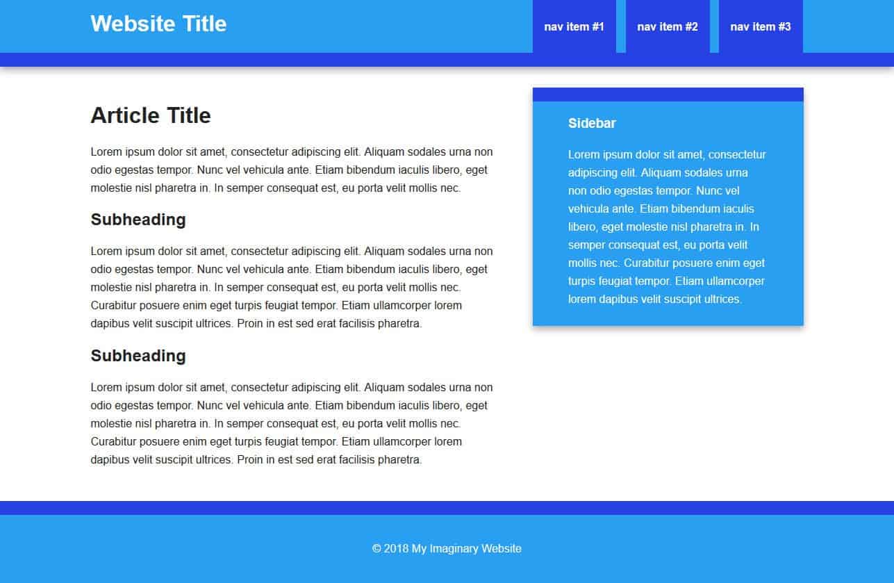 html to wordpress example page