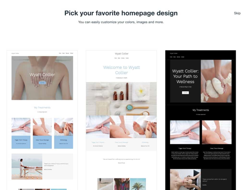 wix homepage suggestions