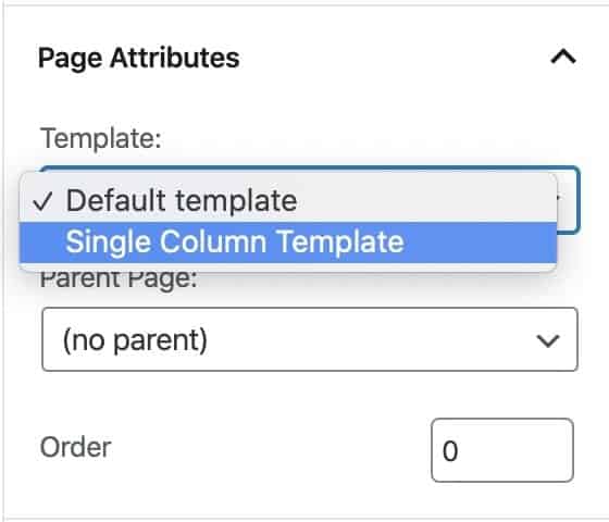 page template dropdown