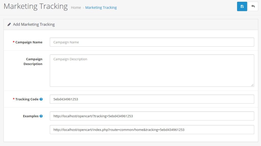 marketing tracking menu in opencart