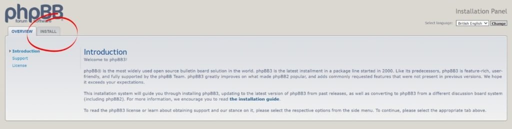 phpBB install domain