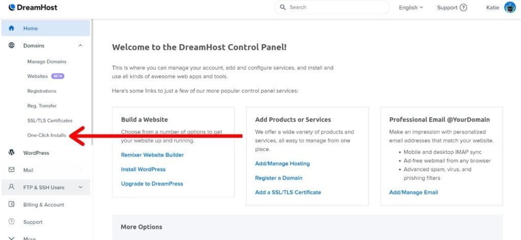 welcome to dreamhost control panel