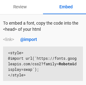 @import embed code in google fonts
