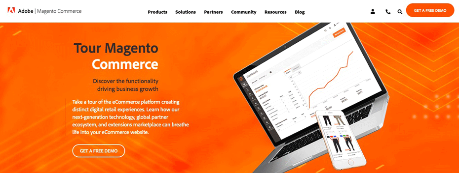 The Magento e-commerce platform homepage.