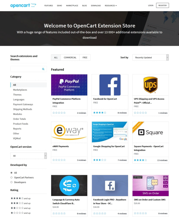opencart extension store