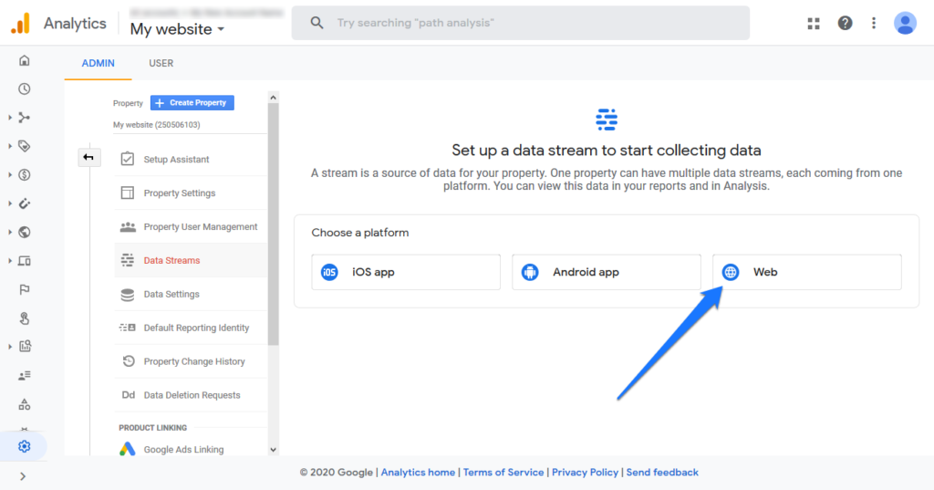 set up a new data stream in google analytics