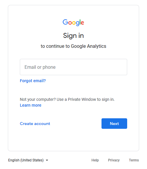 sign in to google to create a google analytics account