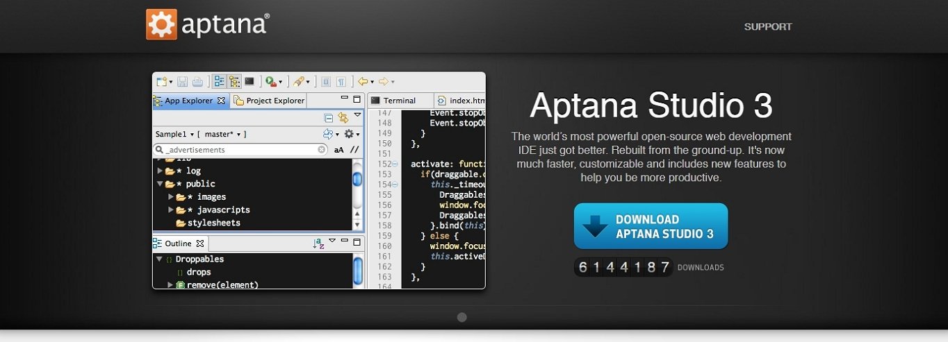 The Aptana Studio 3 website, which is one of the best IDE web development options.
