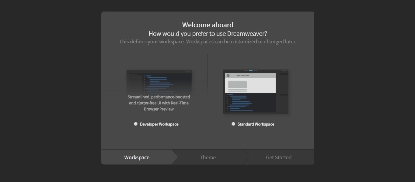 dreamweaver onboarding guide choose workspace