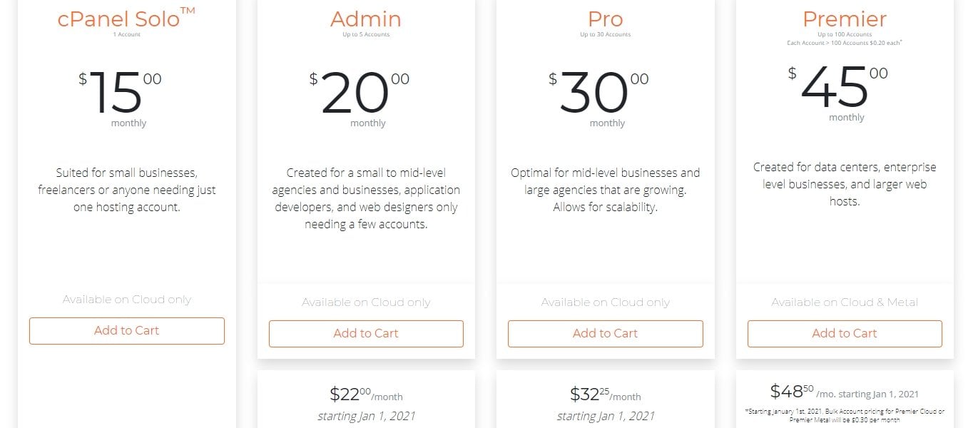 cPanel pricing and plans