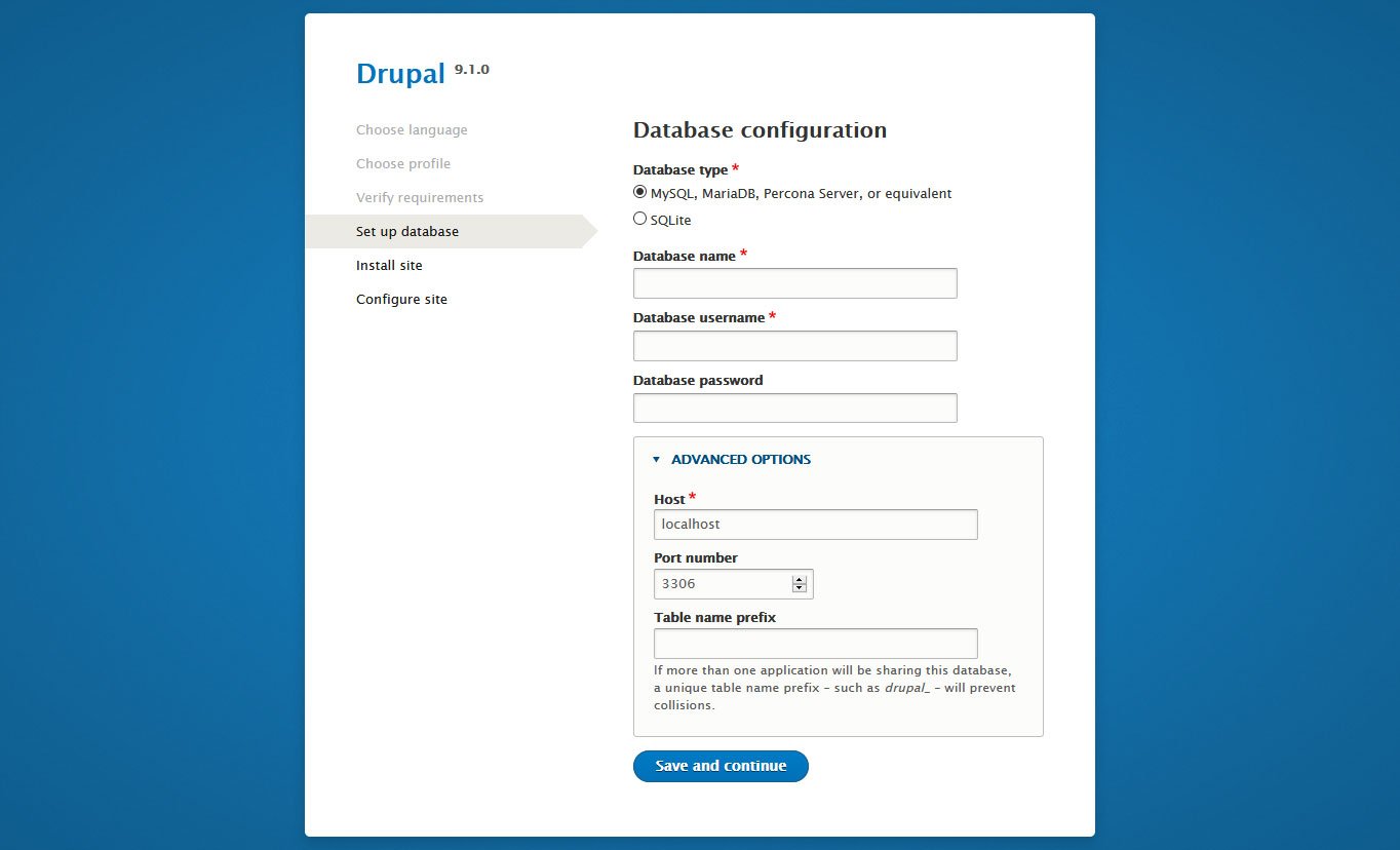 drupal installation database configuration