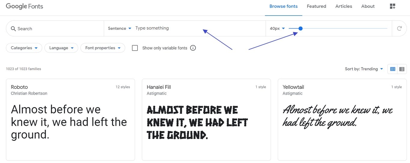 customize font preview in google fonts