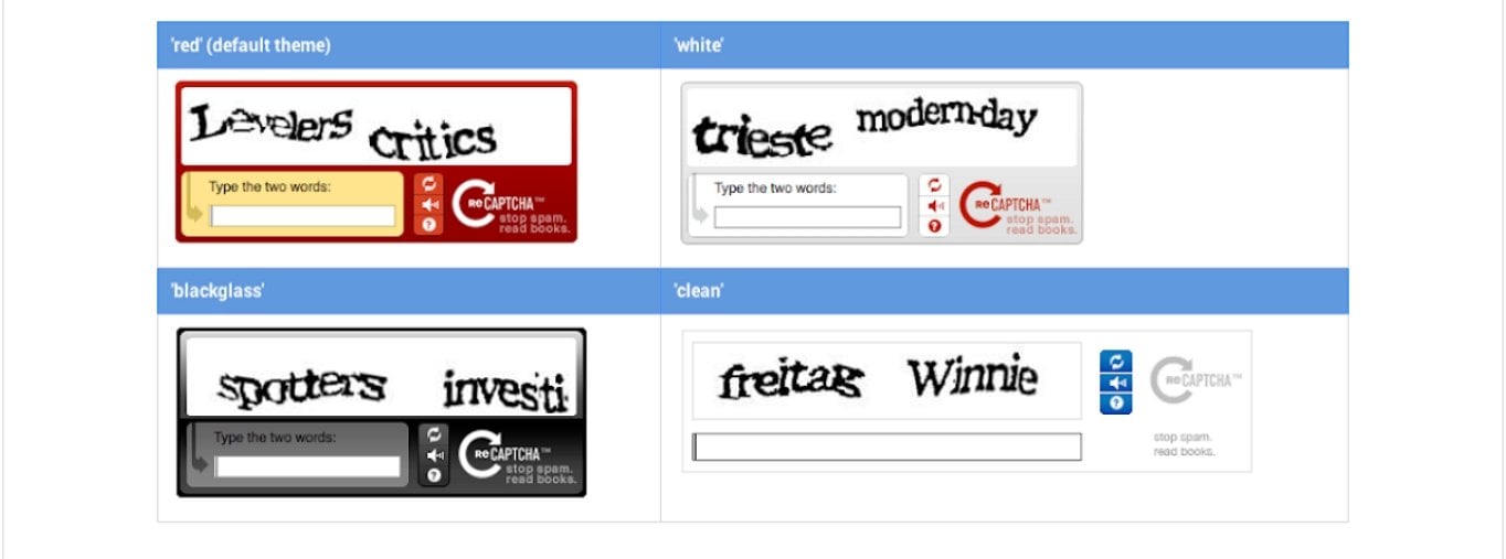 versions of reCAPTCHA with wobbly text that you must re-type