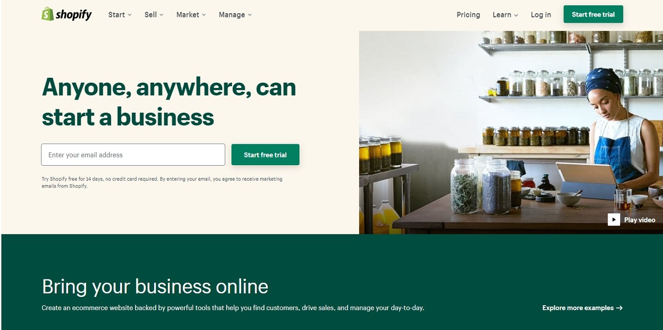 Shopify homepage screenshot