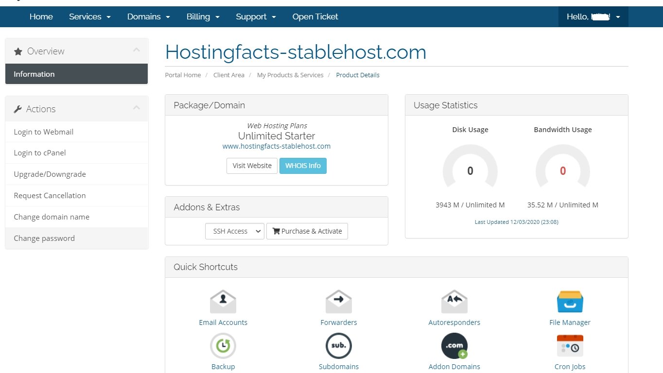 StableHost dashboard