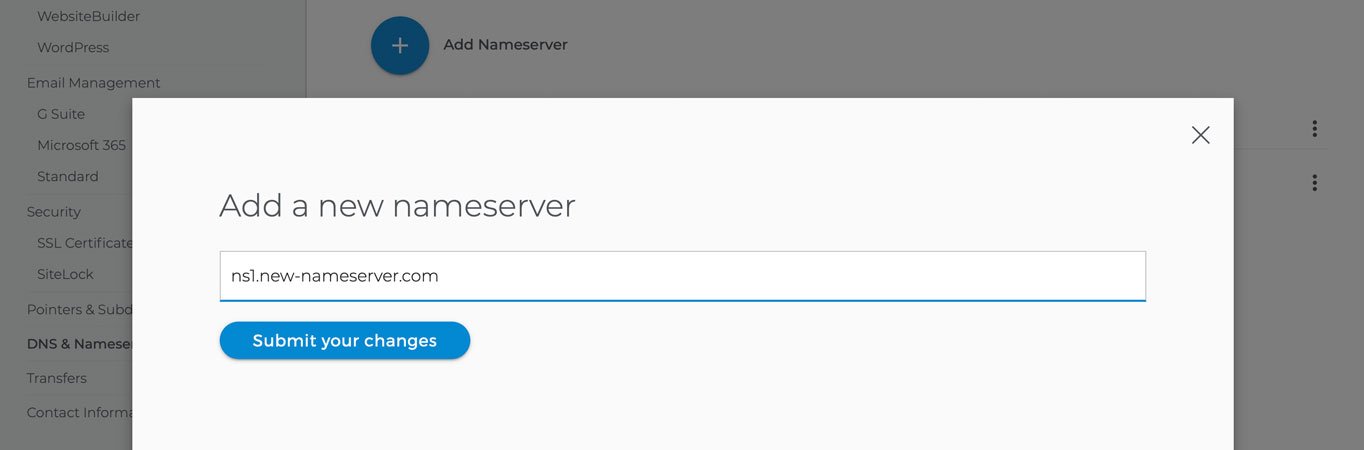 The pop-up overlay to add a new nameserver to your domain name.