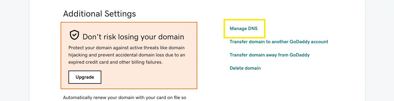 The Domain Settings page.