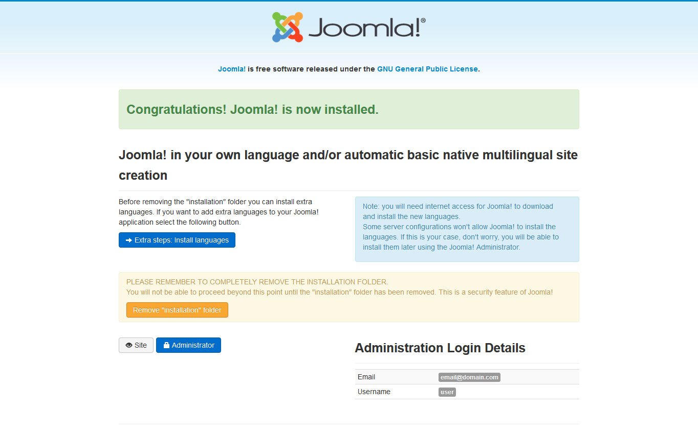 joomla manual installation step finalize