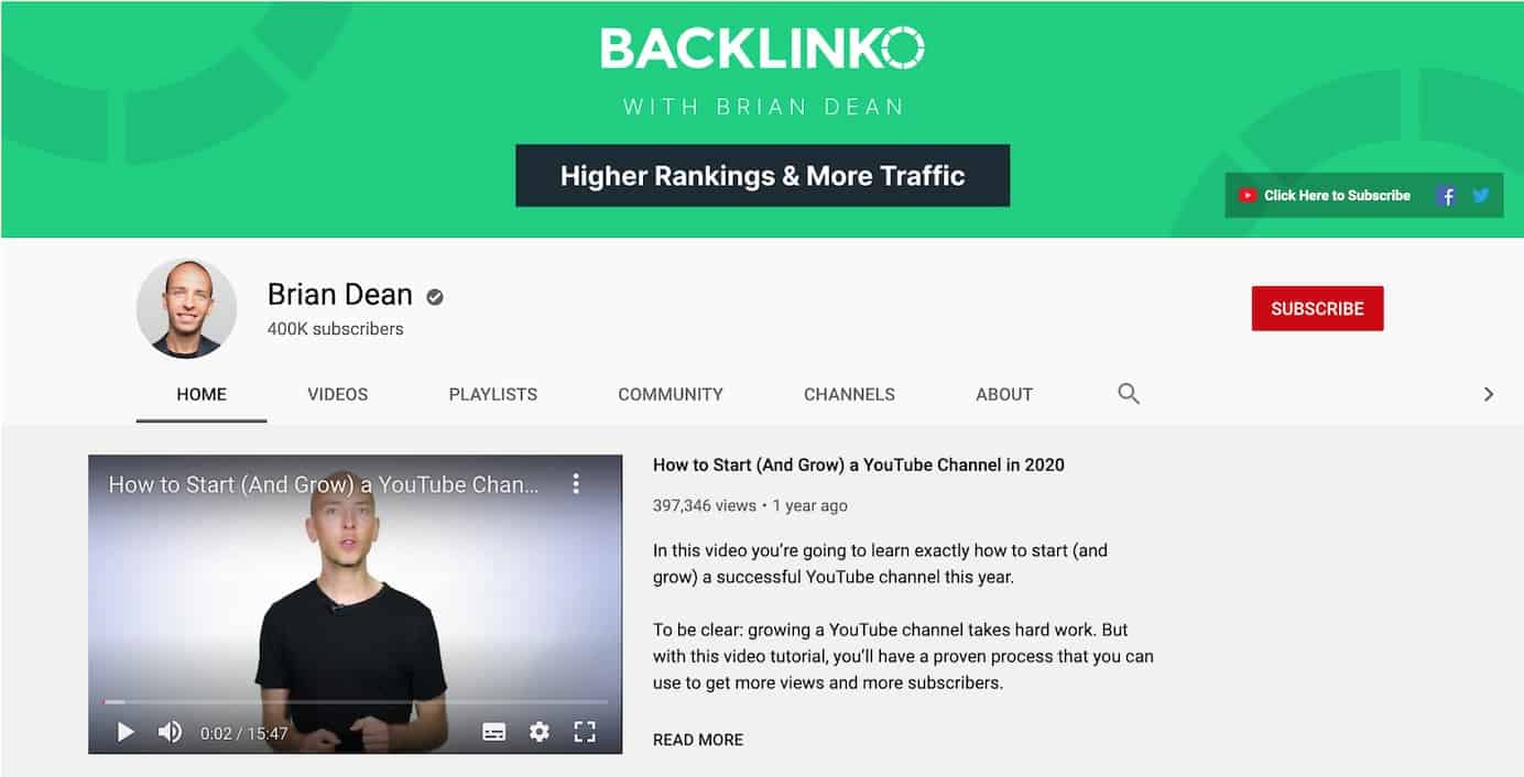 Backlinko YouTube channel