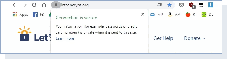 a browser displaying that the connection is secure