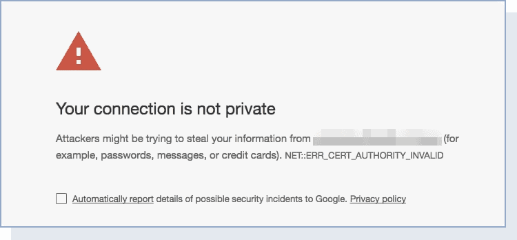 a network security warning saying "your connection is not private" 