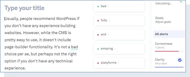 text being checked within Grammarly 