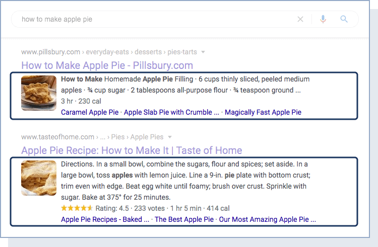 a recipe rich snippet in the Google search results
