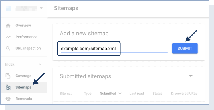  sitemaps dashboard on Google Search Console
