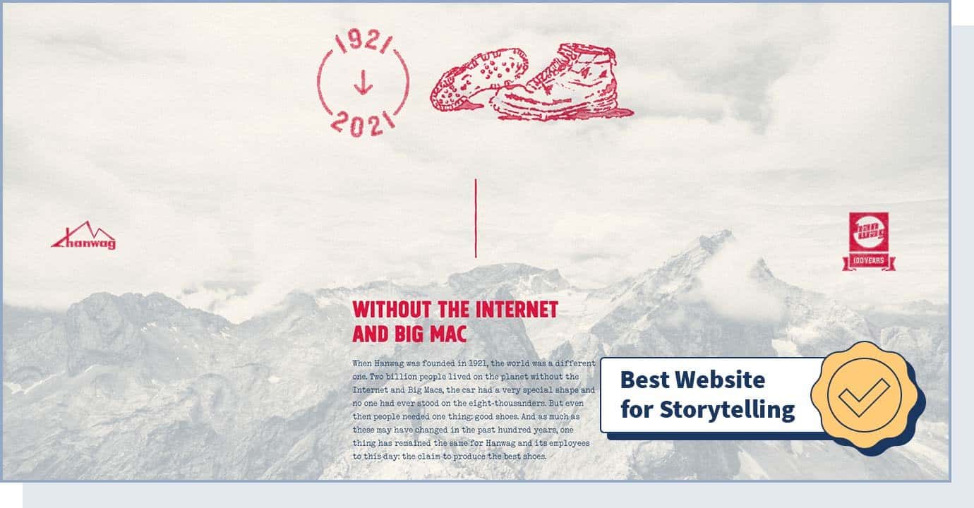 Hanwag – 100 Years website with badge that says "best website for storytelling"