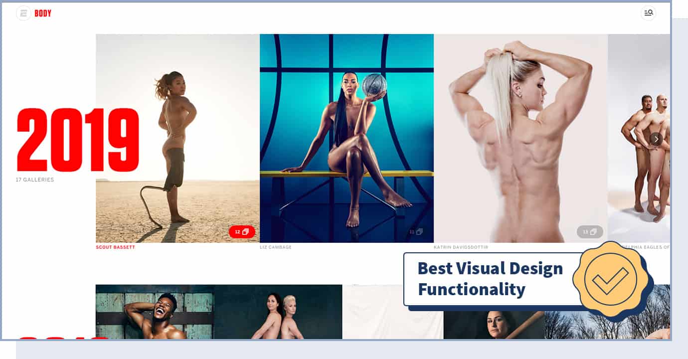 The Body Issue – Every Body Has a Story website with badge that says "best visual design functionality"
