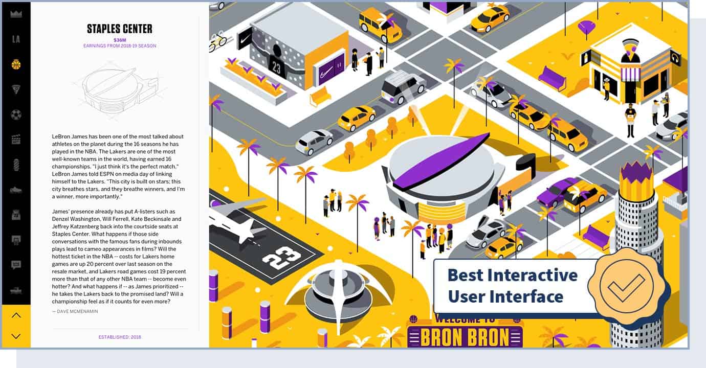 LeBron James’ Los Angeles website with badge that says "best interactive user interface"