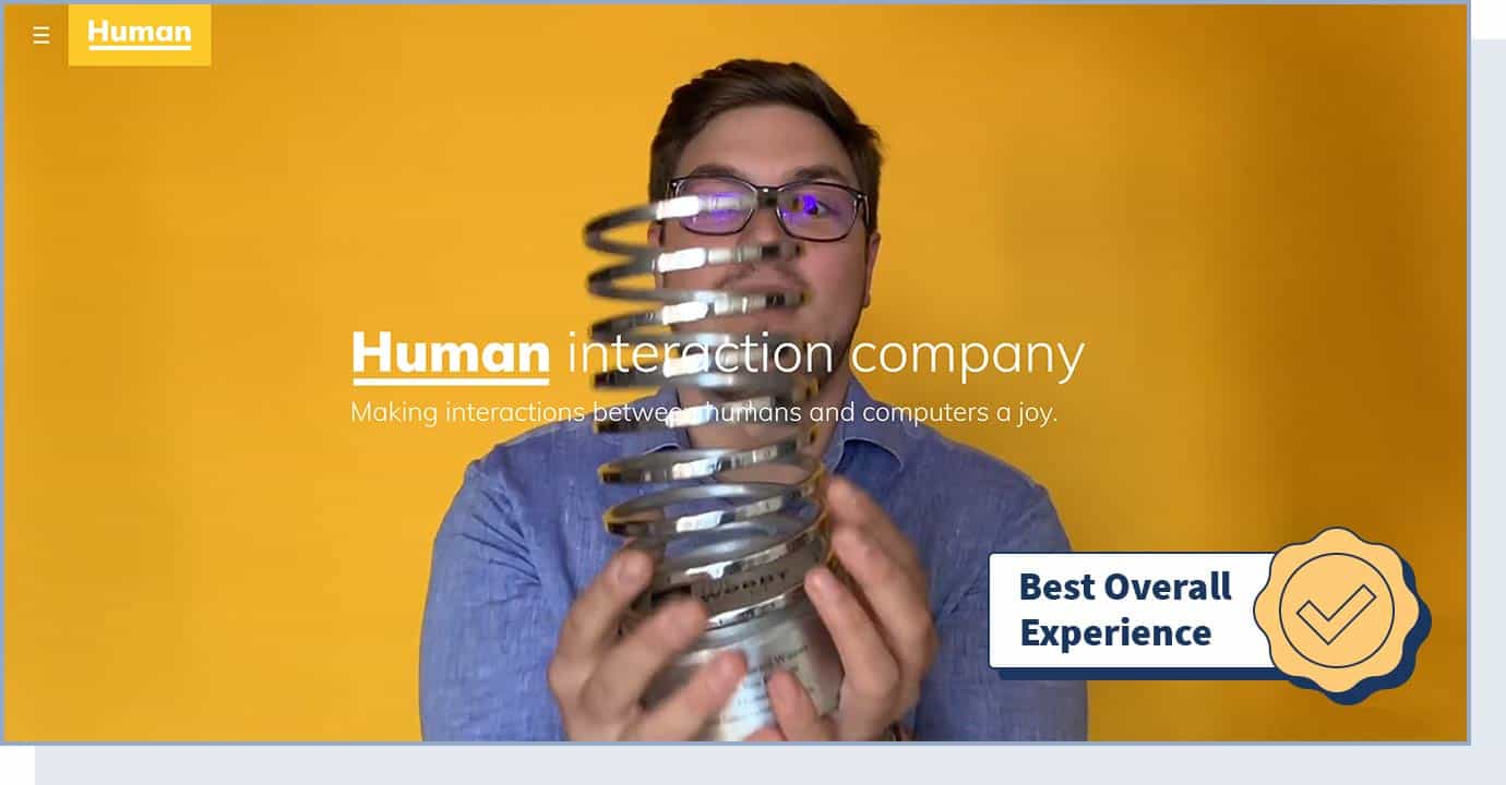 Human Interaction Company website with badge that says "best overall experience"