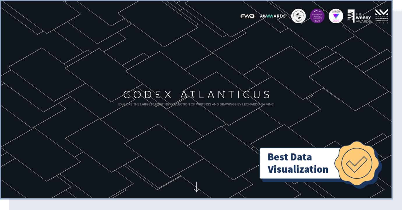 Codex Atlanticus website with badge that says "best data visualization"
