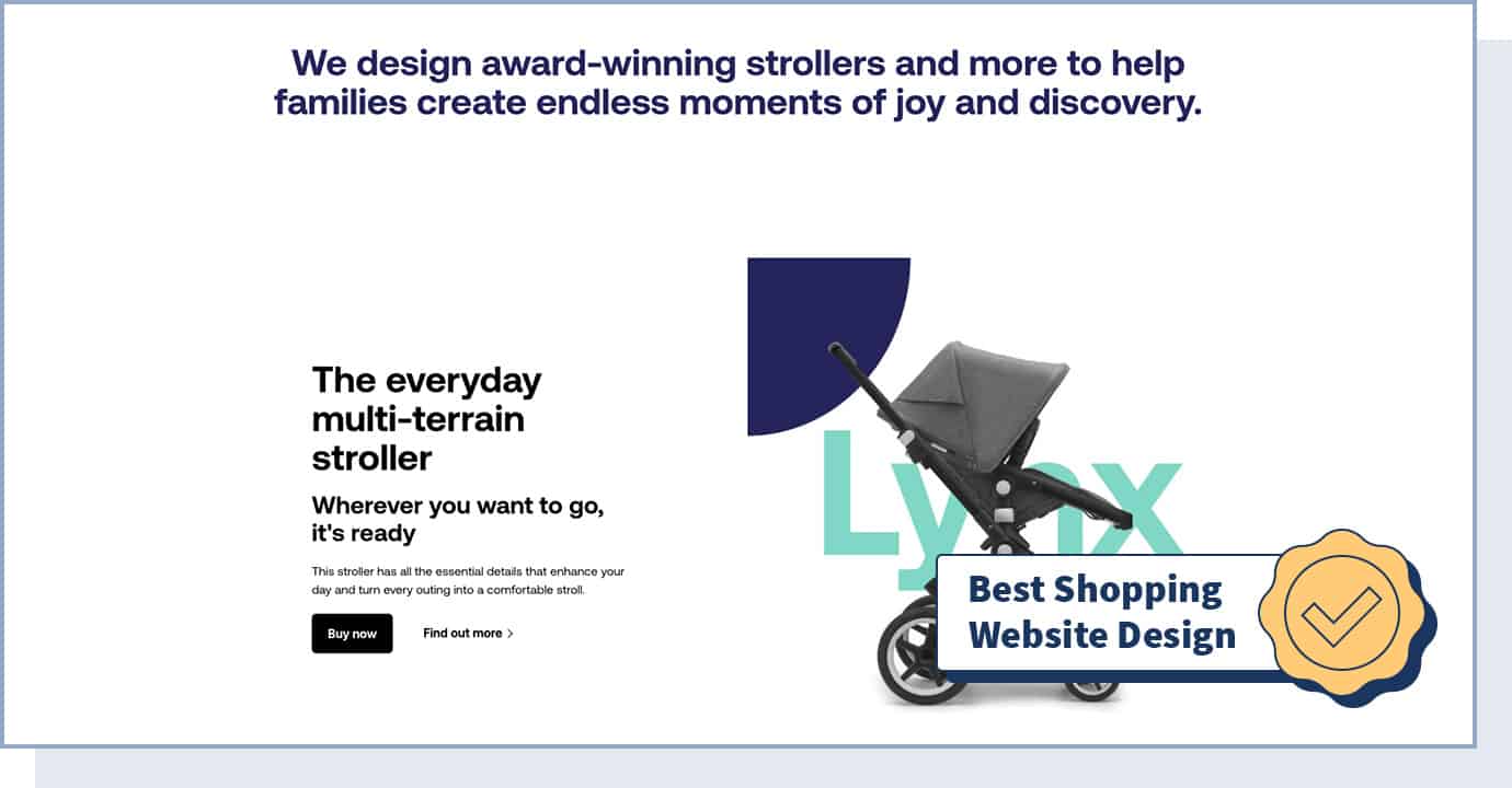 Bugaboo website with badge that says "best shopping website design"