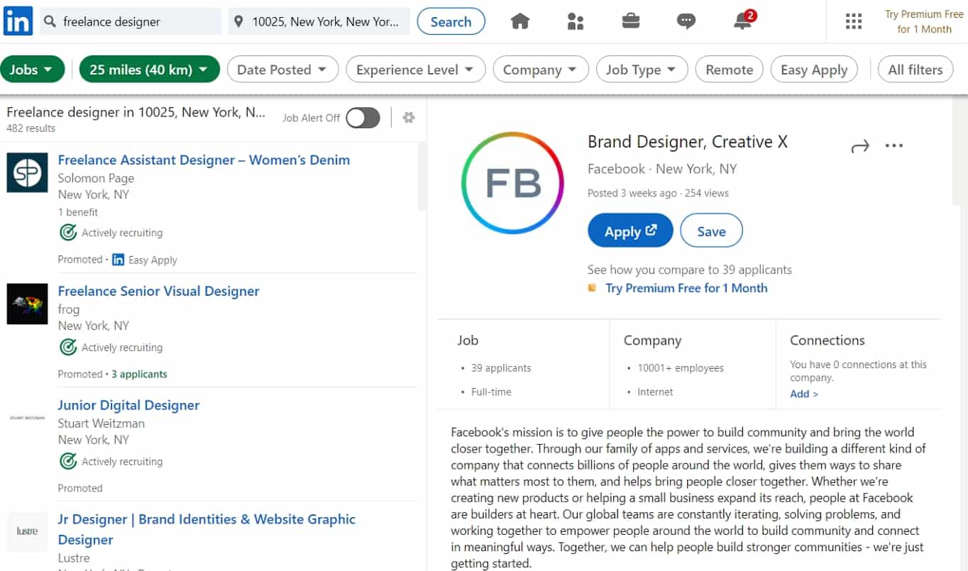 LinkedIn freelance designer jobs