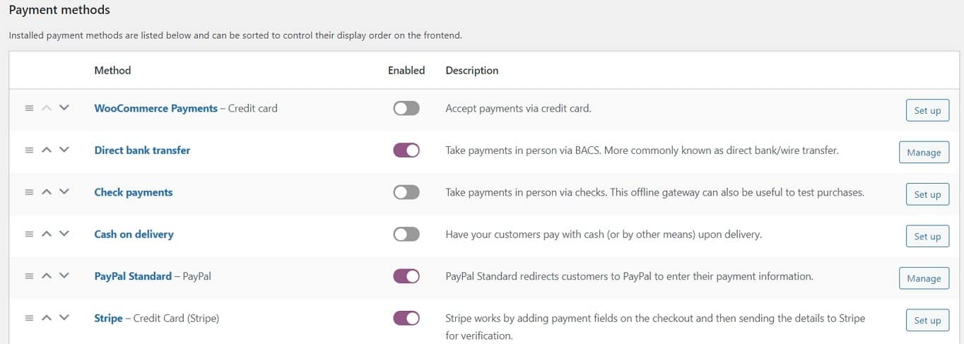 WooCommerce payment methods