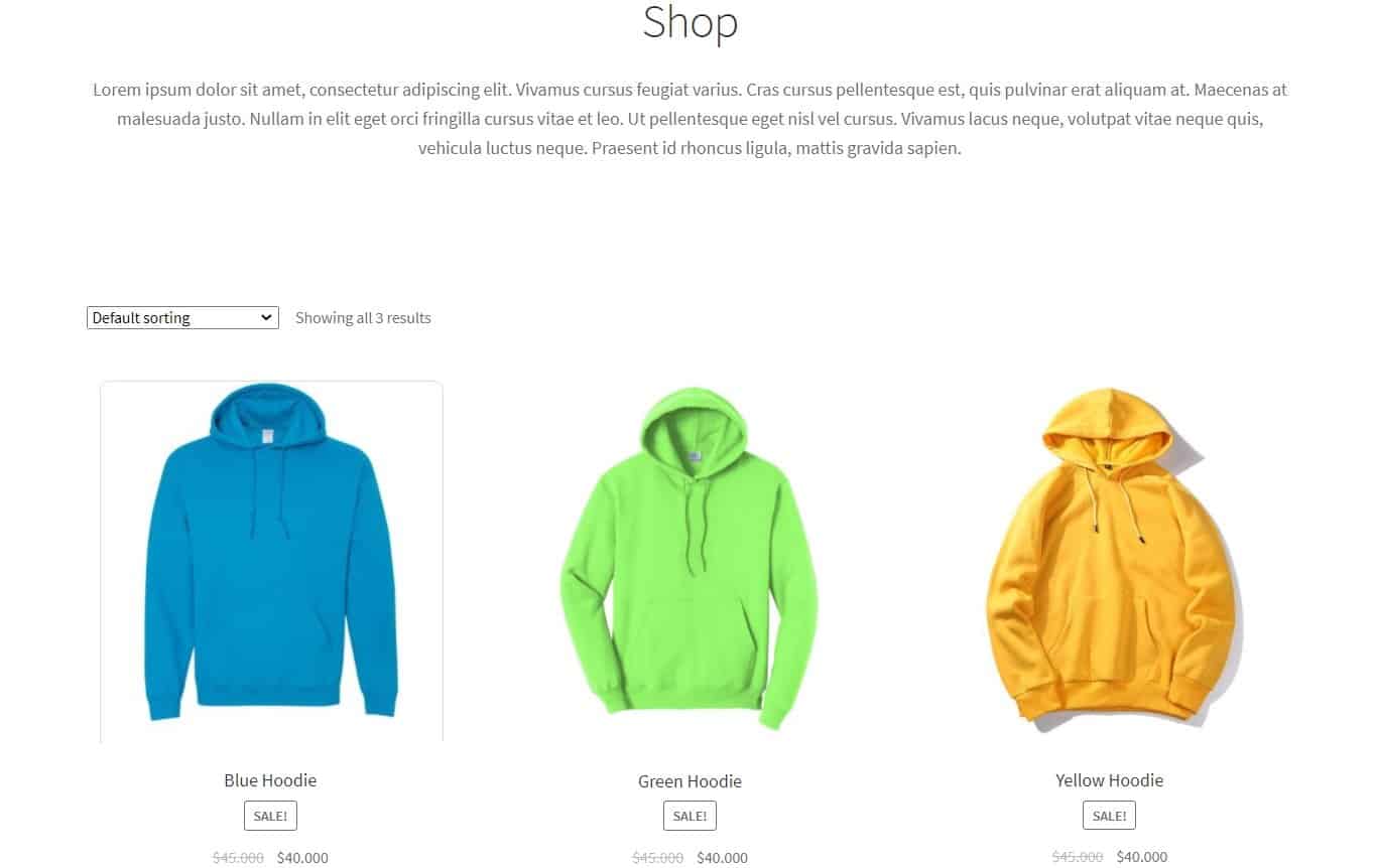 woocommerce shop page