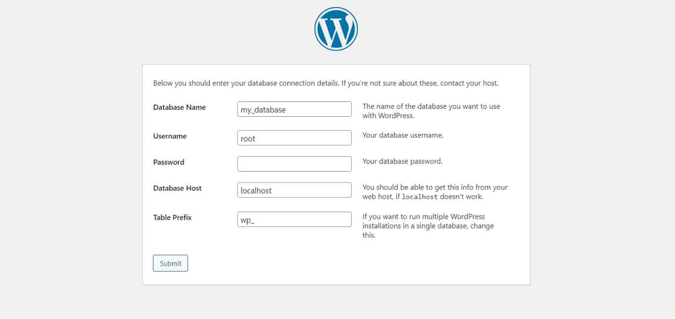 WordPress database details