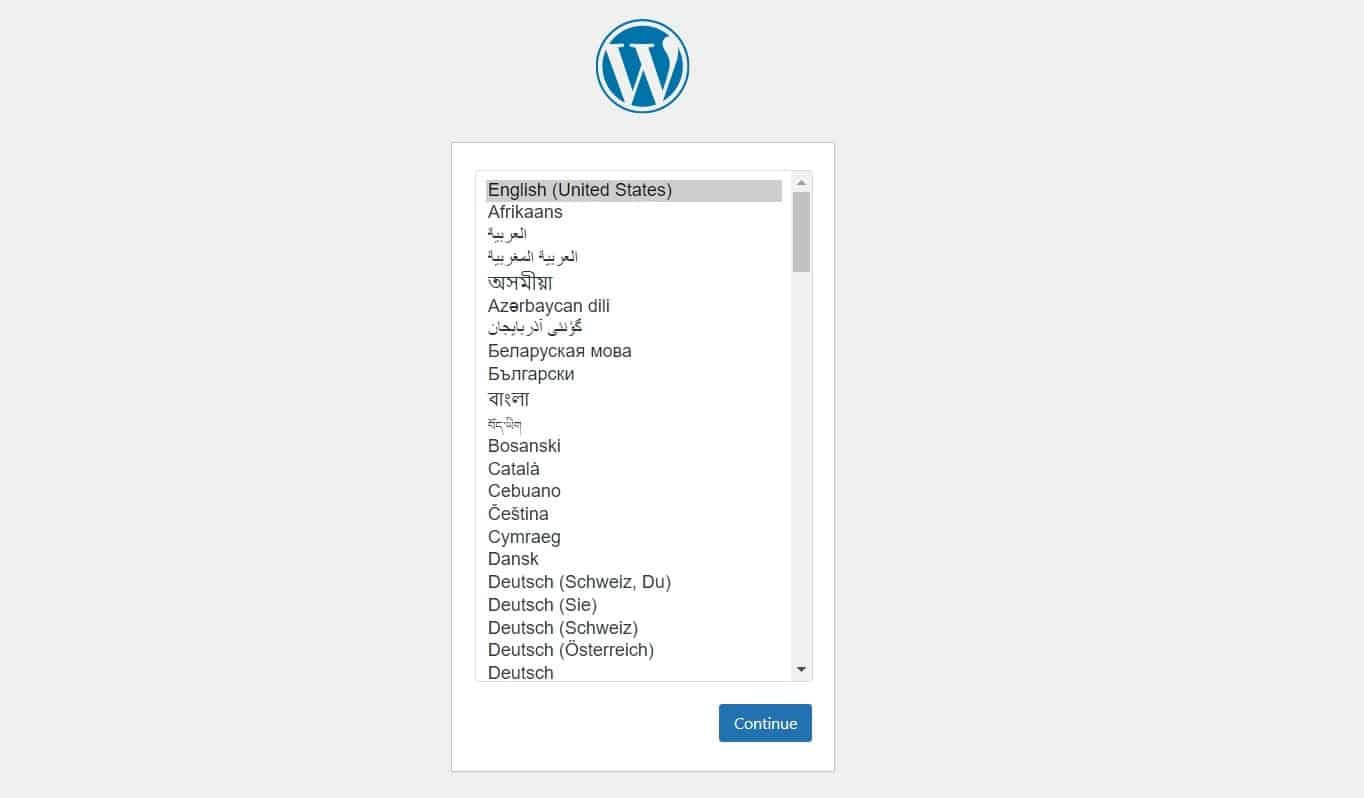 WordPress setup configuration