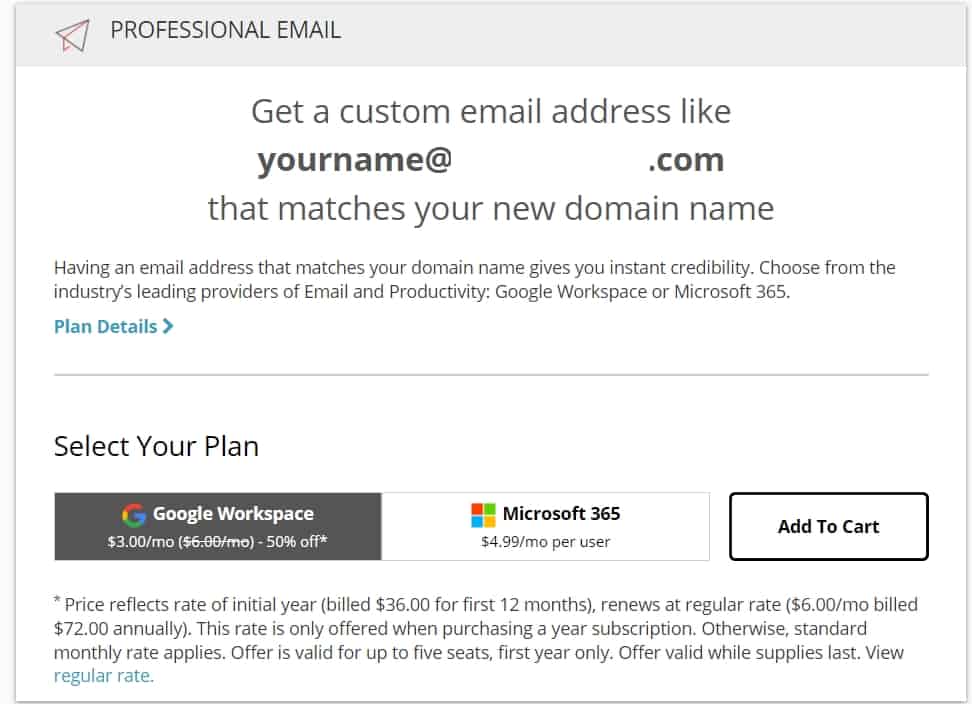Domain.com extra domain name cost: email hosting