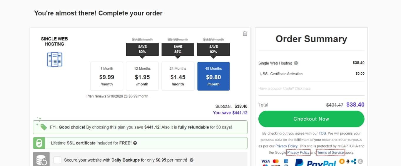 Hosting24 pricing example