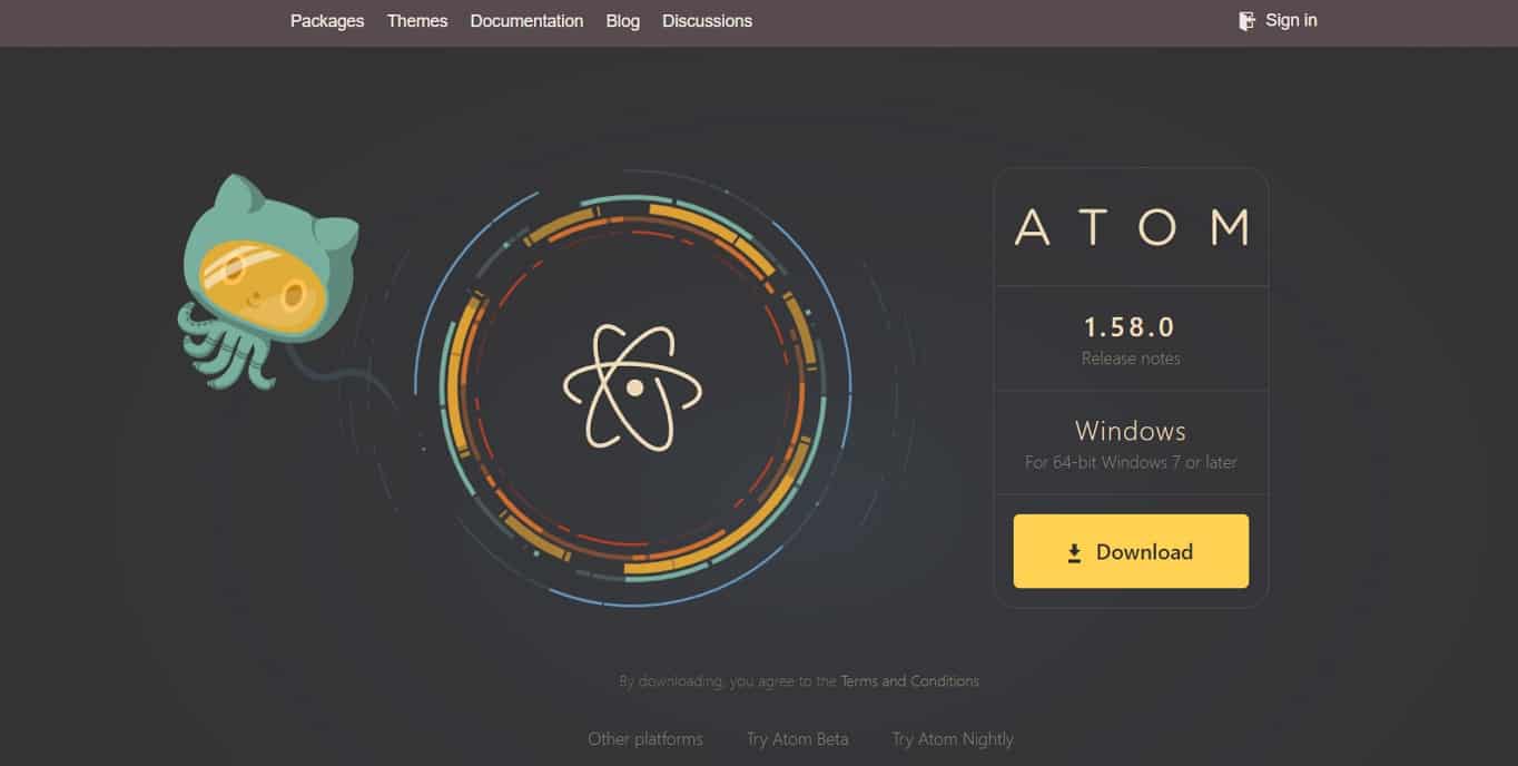 The website for the Atom text editor for HTML.