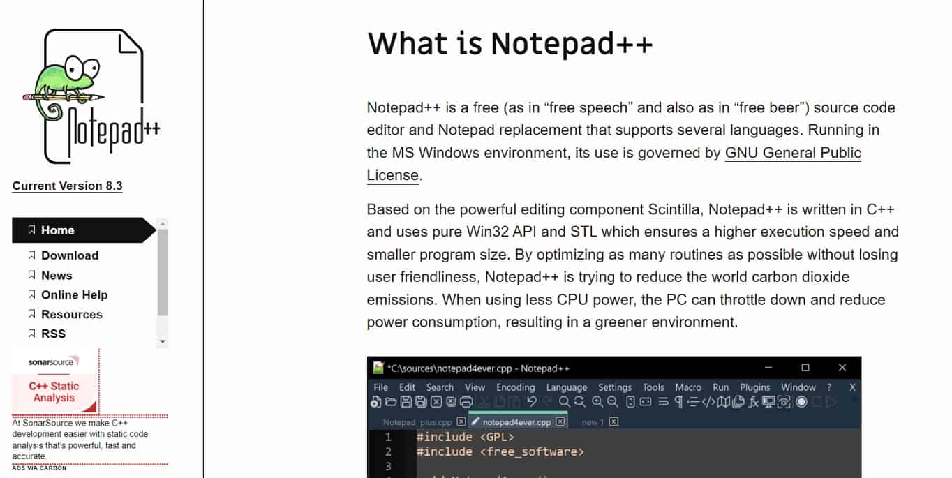 The Notepad++ HTML editor.