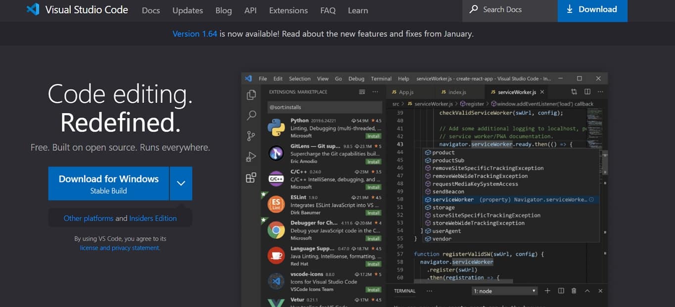 The website for the Visual Studio Code HTML text editor.