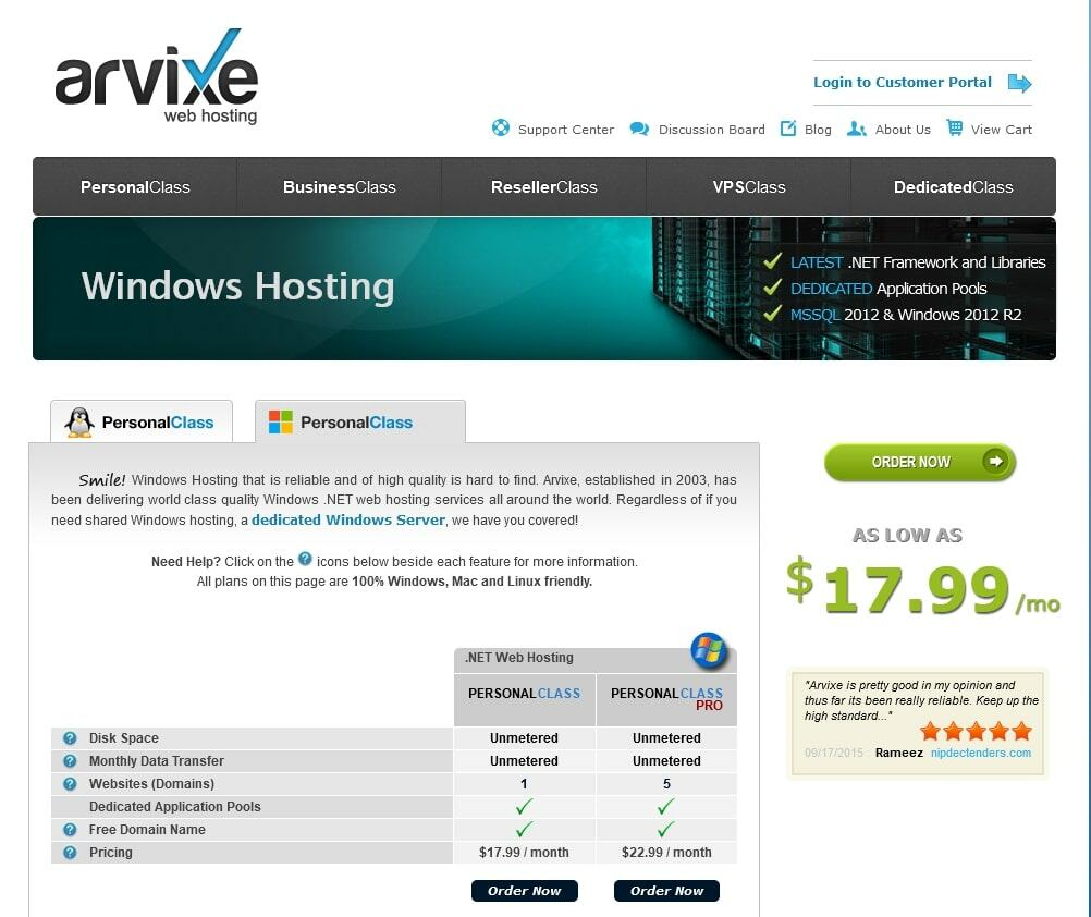 Arvixe’s Windows Hosting Plans 