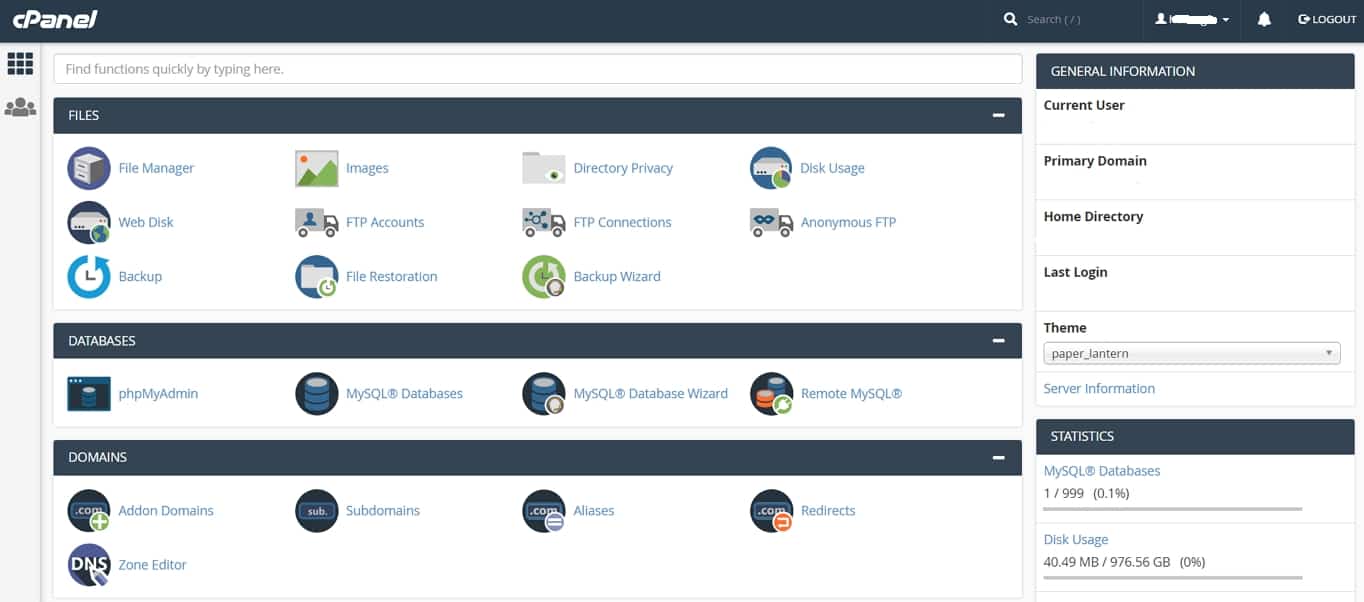 Arvixe’s cPanel Dashboard