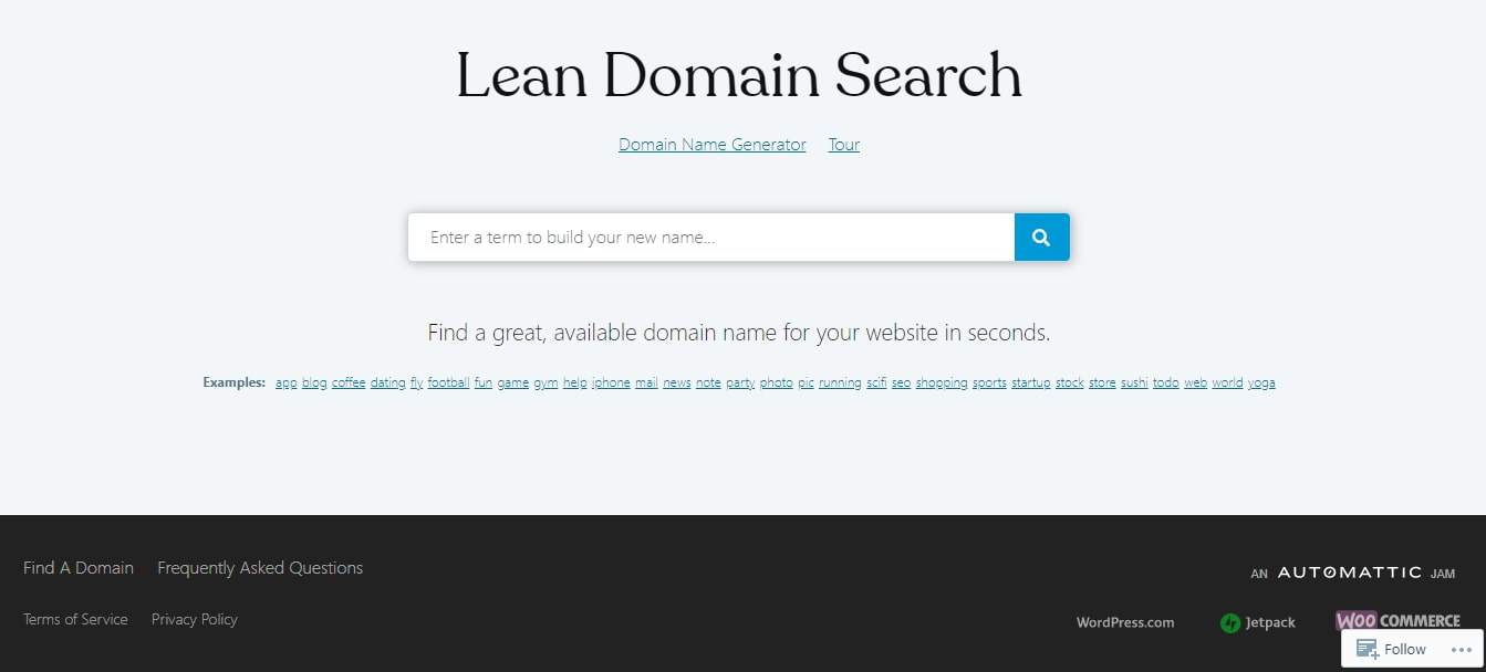 Lean Domain Search is one of the best domain generators for cutting the fluff.