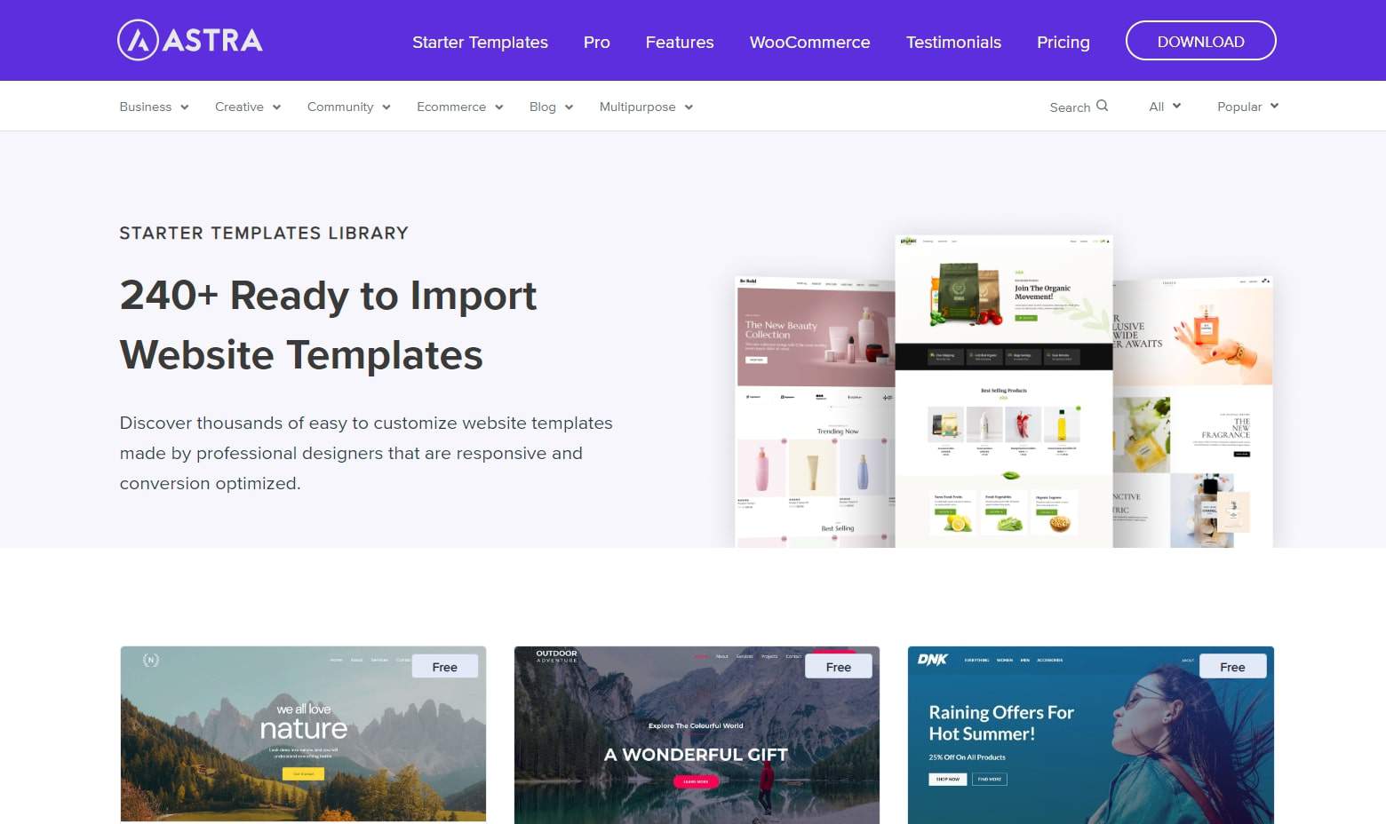 Astra is a great theme for freelancers wanting different page templates and post formats.