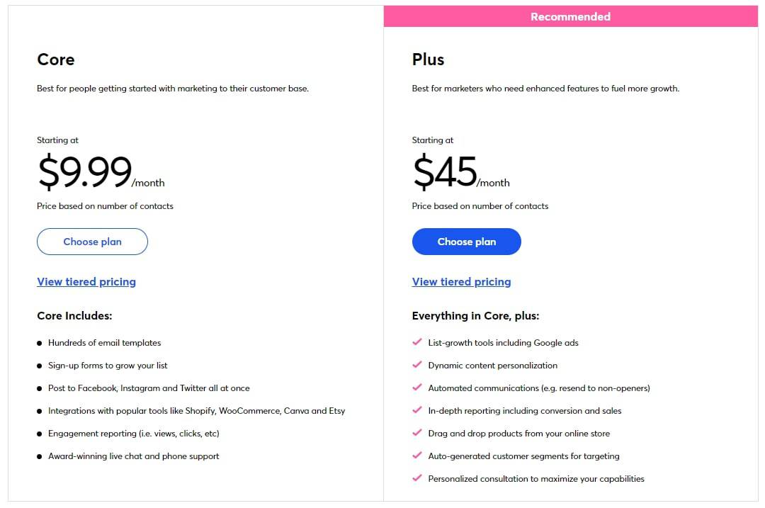Constant Contact pricing plans