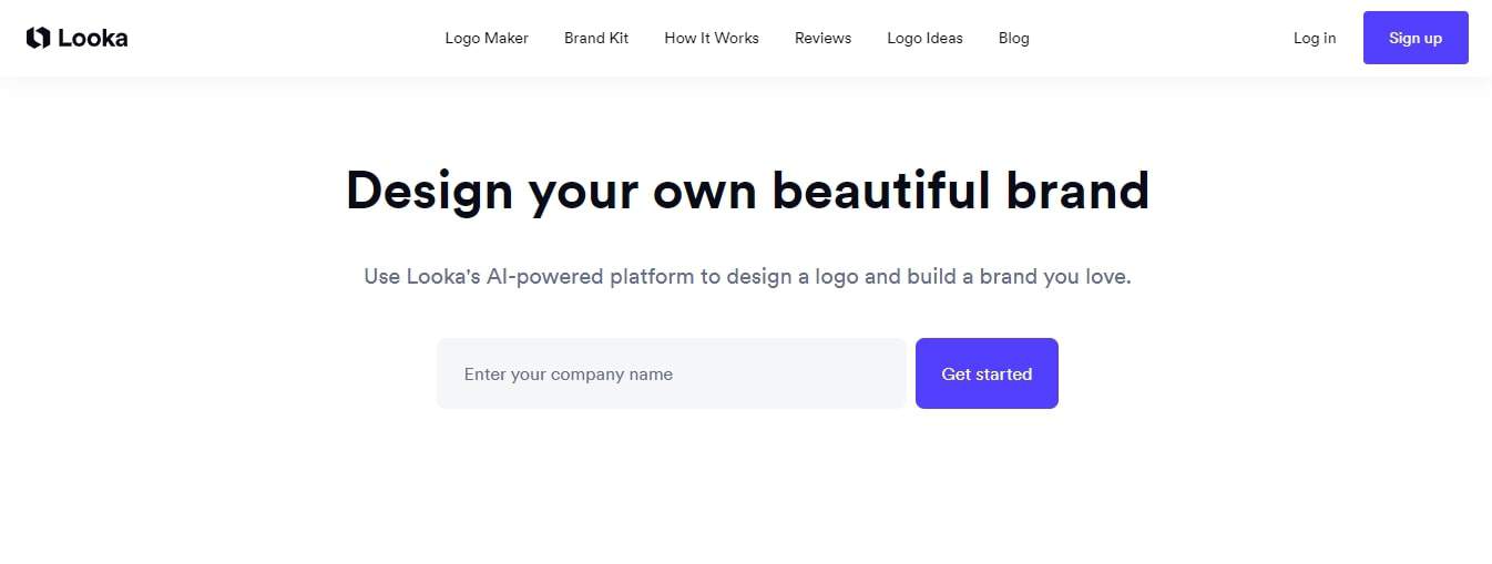 Looka’s AI-powered online logo maker homepage.